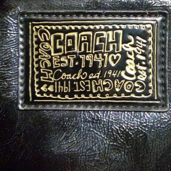 Coach Daisy Liquid Gloss Small Patent Leather Black & Gold Wristlet - Picture 9 of 11